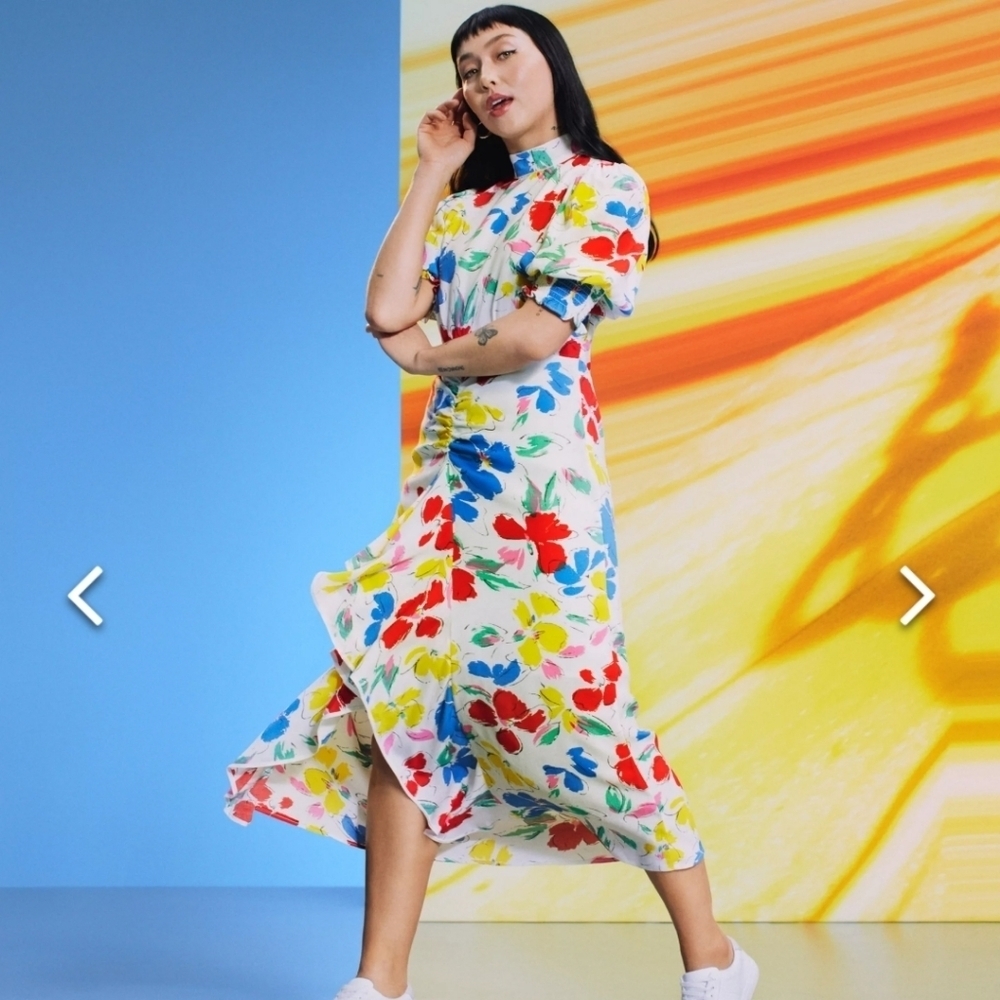 RIXO x Target Floral Mock Neck Ruffle Midi Dress Size 28W